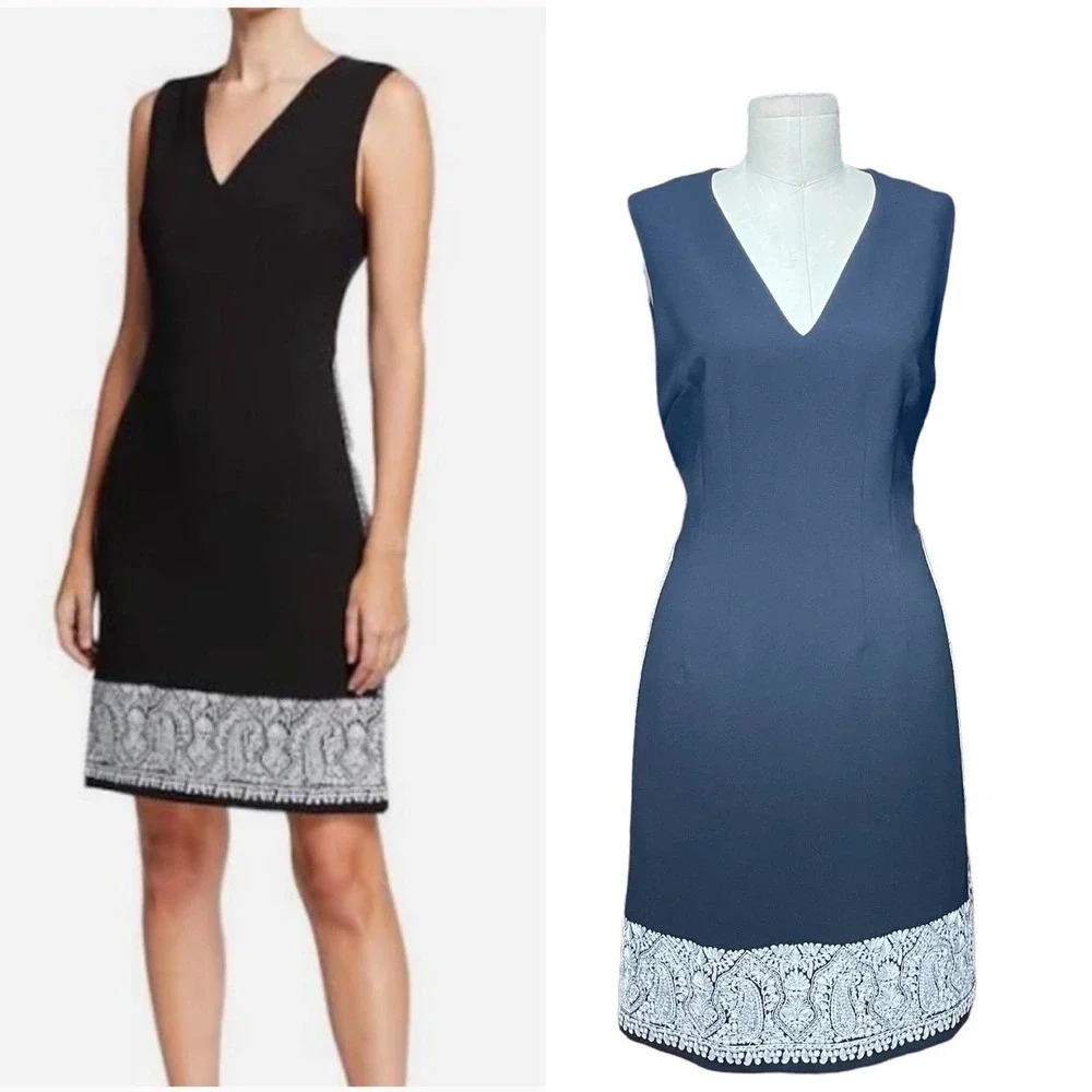 Kobi Halperin Black Sleeveless Sheath Dress Paisley Trim‎ Size US 4